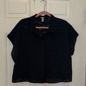 a new day Black Button Down Eyelet Shirt